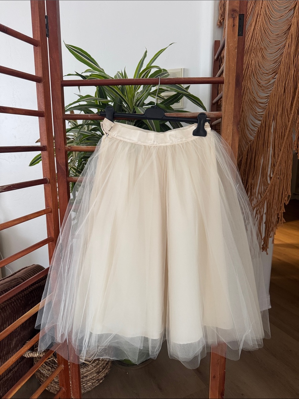 Ivory Tulle Dull Satin Midi Skirt with Silk Waistband